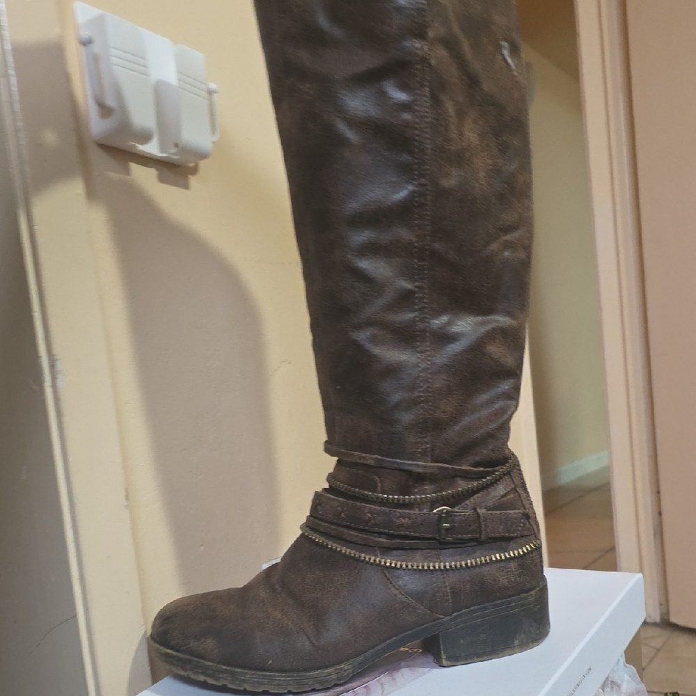Brown Leather Knee-High Boots